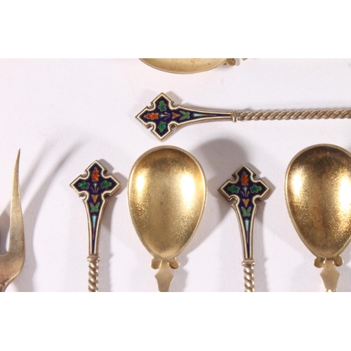 8 - Set of twelve Norwegian .830 standard silver and enamel coffee spoons, the gilt bowls leading to wry... 