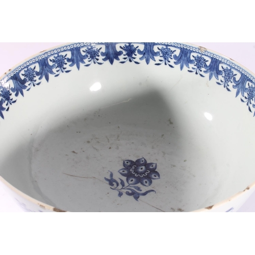 517 - Chinese blue and white porcelain punch bowl, late Qing period, decorated in underglaze blue with a f... 