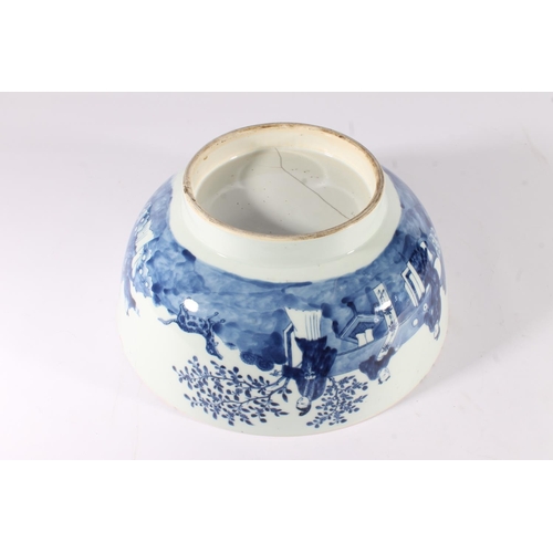 517 - Chinese blue and white porcelain punch bowl, late Qing period, decorated in underglaze blue with a f... 