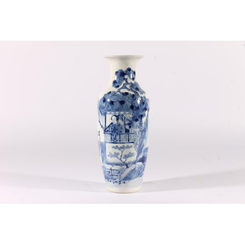 531 - Chinese blue and white porcelain baluster vase, late Qing period, the body decorated with family gar... 