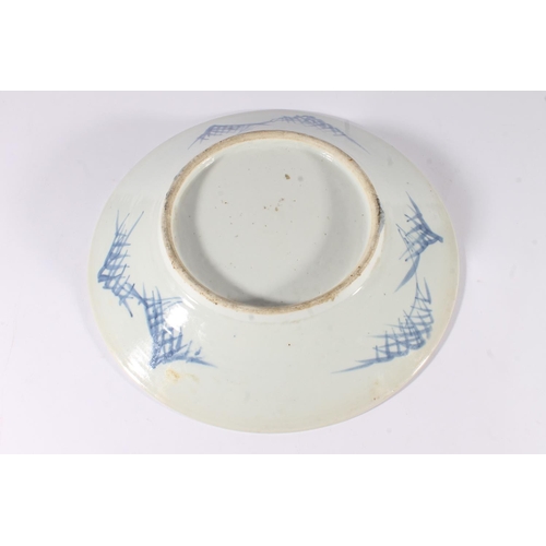 532 - Chinese blue and white porcelain dragon plate, late Qing period, the five clawed dragon amongst clou... 