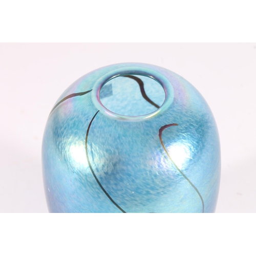 439 - John Ditchfield iridescent art glass vase, the ovoid body in a mottled blue iridescent finish with a... 