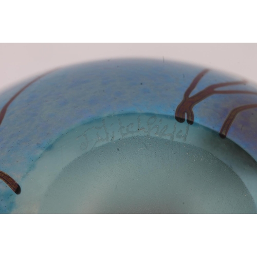 439 - John Ditchfield iridescent art glass vase, the ovoid body in a mottled blue iridescent finish with a... 