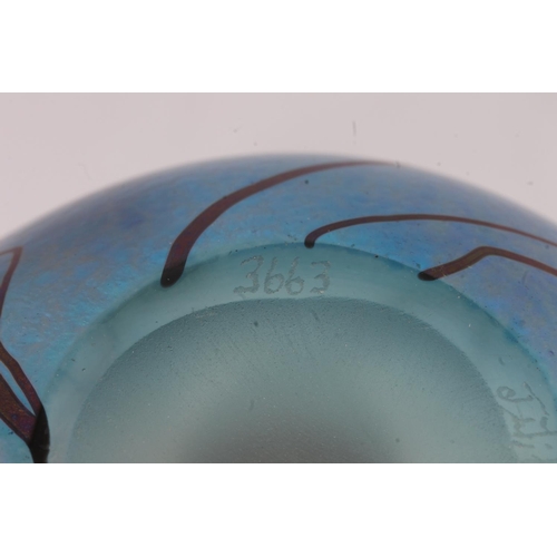 439 - John Ditchfield iridescent art glass vase, the ovoid body in a mottled blue iridescent finish with a... 