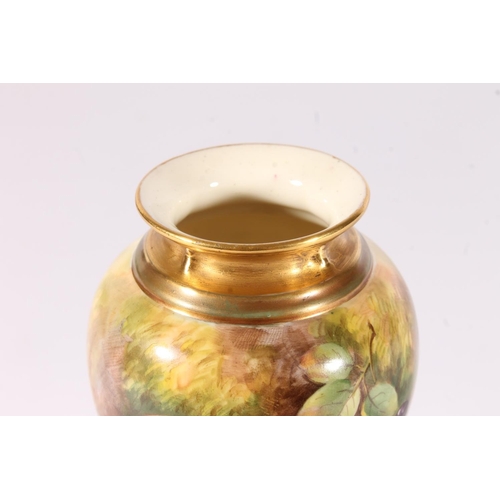 451 - Royal Worcester fruit decorated vase, c1930s, of baluster form on a knopped pedestal, shape 2260, si... 