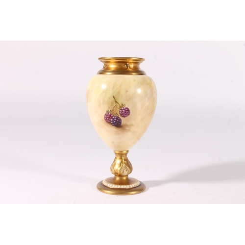 451 - Royal Worcester fruit decorated vase, c1930s, of baluster form on a knopped pedestal, shape 2260, si... 