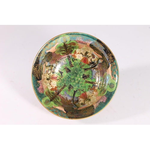 452 - Wedgwood Fairyland lustre flared bowl, c1920s, decorated in the Woodland Bridge and Garden of Paradi... 