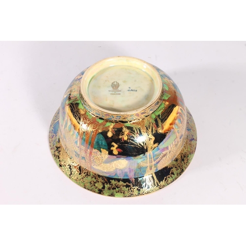 452 - Wedgwood Fairyland lustre flared bowl, c1920s, decorated in the Woodland Bridge and Garden of Paradi... 