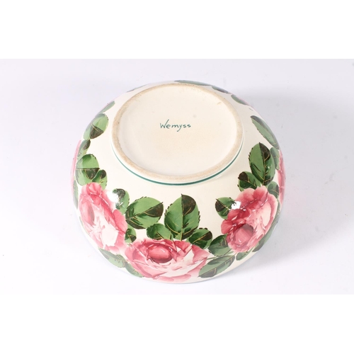 453 - Wemyss pottery bowl decorated with cabbage roses, printed and painted Wemyss marks to base, W19.5cm.