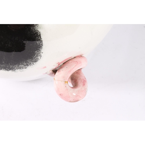 454 - Wemyss Pottery pig, sponge decorated in patches of black with pink highlights, marked to base 'Wemys... 