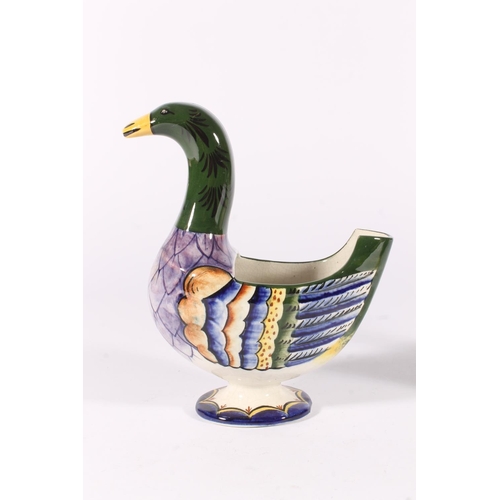 455 - Pair of Wemyss pottery duck spoon warmers, decorated in faience type colours, painted and printed We... 