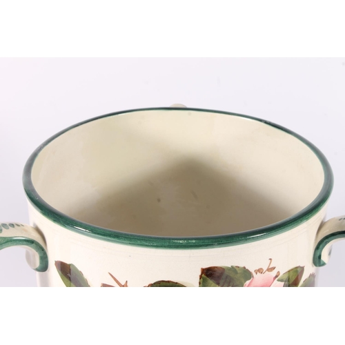 459 - Wemyss Ware pottery large tyg decorated with cabbage roses, impressed marks to base, H25cm