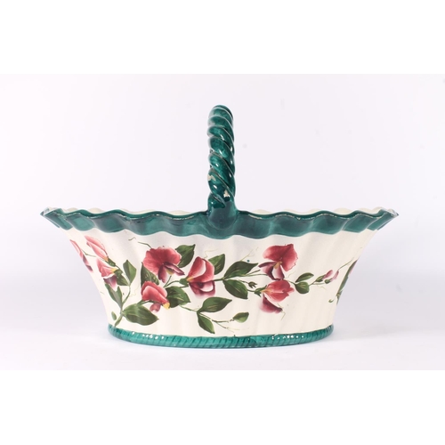 460 - Large Wemyss pottery trug basket, decorated with wild sweet pea, W41cm.