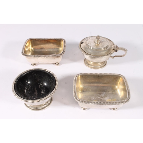 74 - Pair of Georgian silver salt cellars by George McHattie, Edinburgh 1809, and two modern salts, 337g ... 