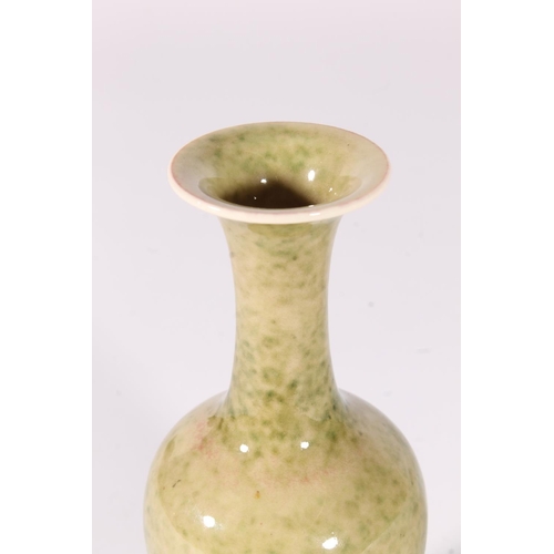 526 - Chinese Longquan style celadon vase, of baluster form with flared rim and mottled Celadon glaze, six... 