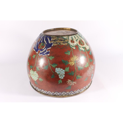 535 - Large Chinese cloisonne enamel fish bowl, late Qing period, decorated with polychrome water flowers ... 