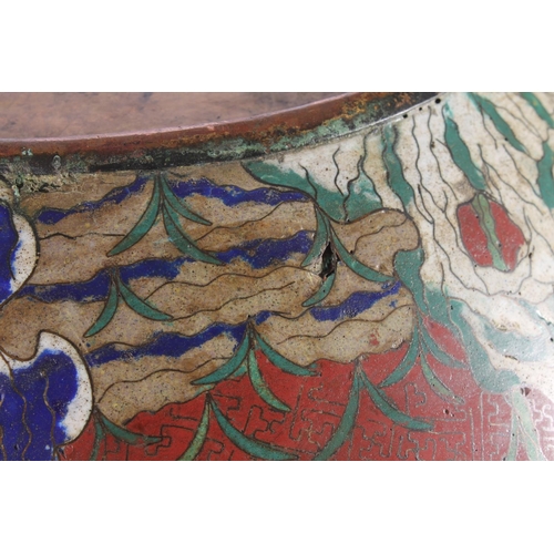 535 - Large Chinese cloisonne enamel fish bowl, late Qing period, decorated with polychrome water flowers ... 