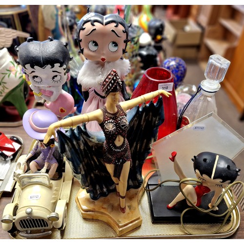 310 - Collection of decorative items to include Betty Boop lamp, figurines including bobble head, model ca... 