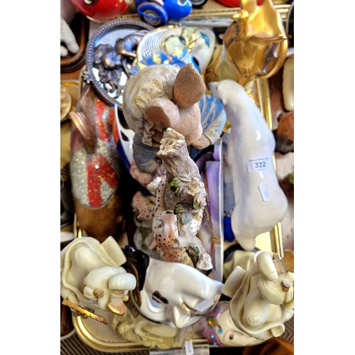 322 - Collection of decorative items to include Busy Bunnies model, pair of Oriental figures, Polar bear e... 