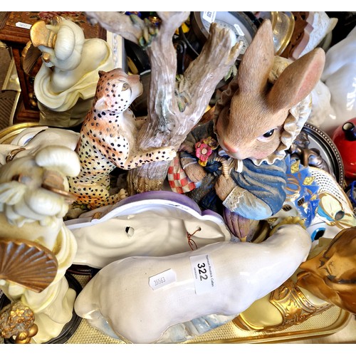 322 - Collection of decorative items to include Busy Bunnies model, pair of Oriental figures, Polar bear e... 