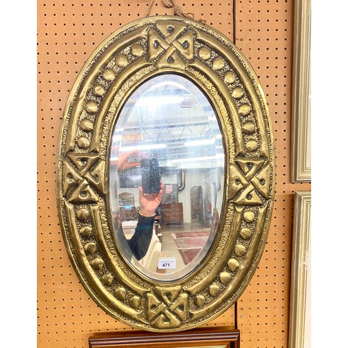 471 - Arts and Crafts style brass framed wall mirror, Scottish School, dimensions: 66cm x 46cm