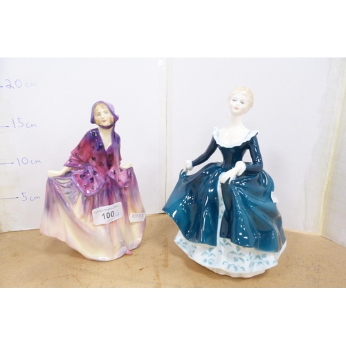 100 - Two Royal Doulton figures to include 'Janine' and 'Sweet Anne', also a Royal Doulton Kings Ware deca... 