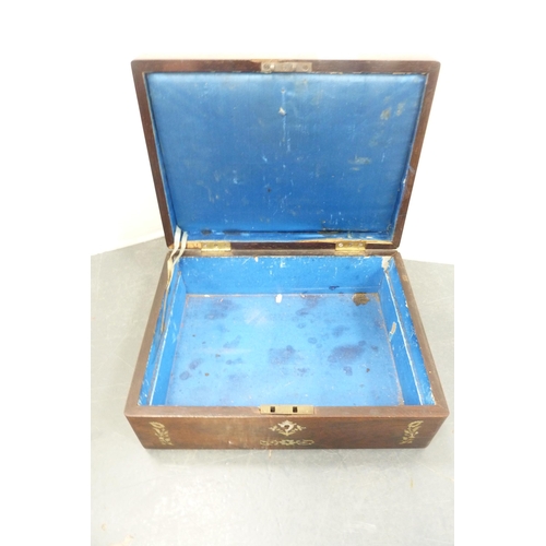 103 - Victorian rosewood and mother of pearl decorated box (lacking interior), set of bellows and a Flemis... 