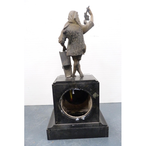 107 - Late Victorian black slate mantel clock with spelter figural surmount and another antique French spe... 