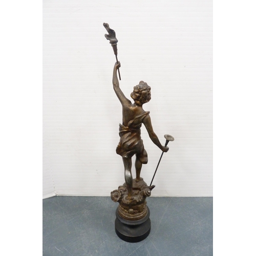 107 - Late Victorian black slate mantel clock with spelter figural surmount and another antique French spe... 