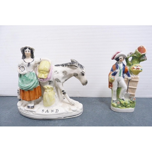 115 - Group of antique Staffordshire and other figures to include 'Sand' modelled as a maiden with a donke... 