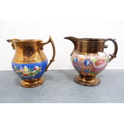 118 - Group of assorted antique lustre graduated jugs and a bowl.  (9)