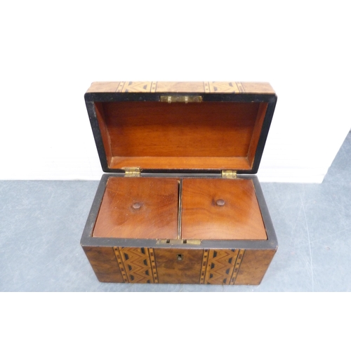 123 - Victorian Tunbridge ware walnut and marquetry tea caddy.