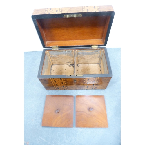 123 - Victorian Tunbridge ware walnut and marquetry tea caddy.