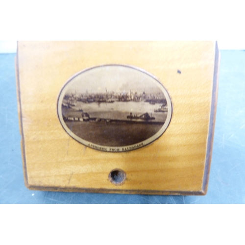 124 - Treen to include a Mauchline ware collector's box, walnut souvenir box, Japanese jewellery box and a... 