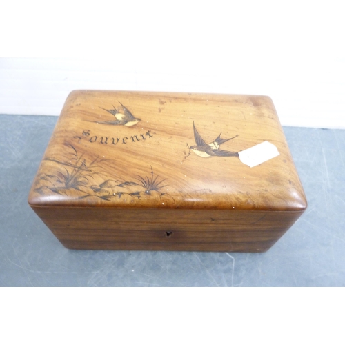 124 - Treen to include a Mauchline ware collector's box, walnut souvenir box, Japanese jewellery box and a... 