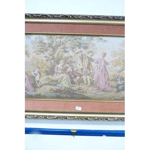 133 - Reproduction Flemish-style machine-made panel depicting figures, in modern gilt frame.