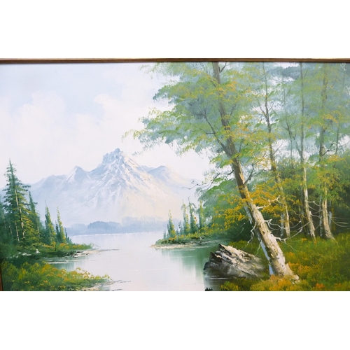 134 - Modern oil on canvas depicting a continental Alpine landscape scene, in gilt frame.