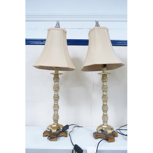 140 - Pair of contemporary pineapple-style table lamps with shades, and another contemporary table lamp.&n... 