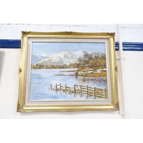 146 - Scottish SchoolBeach sceneSigned indistinctly, pastel, also a snowy landscape by Beryl Ross, signed ... 