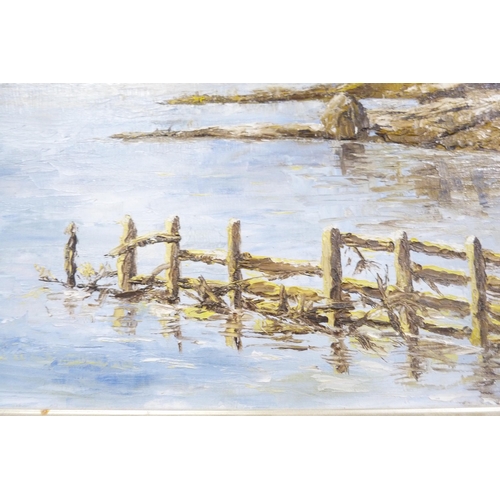 146 - Scottish SchoolBeach sceneSigned indistinctly, pastel, also a snowy landscape by Beryl Ross, signed ... 