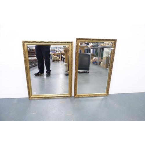 154 - Two modern gilt-framed wall mirrors, modern pine wall mirror, oval wall mirror and a bathroom-t... 