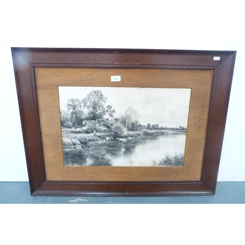 160 - Group of black and white prints after the original engravings to include a set of three in oak frame... 