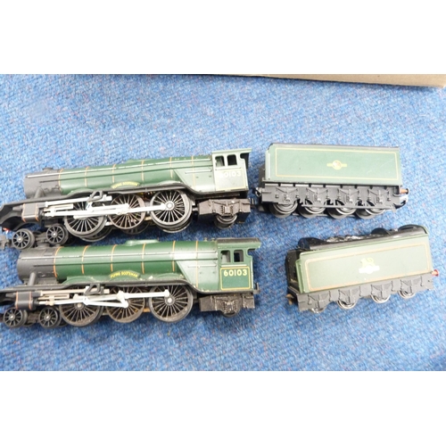 17 - Two cartons containing two 00 gauge models of Flying Scotsman 60103, coaches, track, tankers, rollin... 