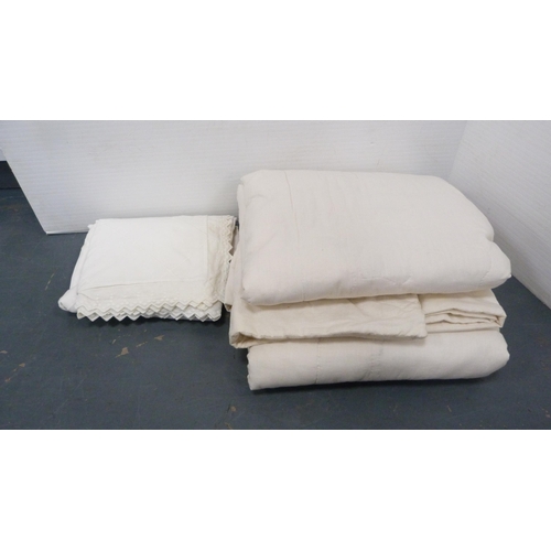 170 - Pair of Spanish embroidered cushions, a double duvet and chair cushions.