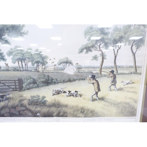 171 - Set of four antique coloured titled sporting prints, 'Pheasant Shooting', 'Grouse Shooting', 'Hare S... 