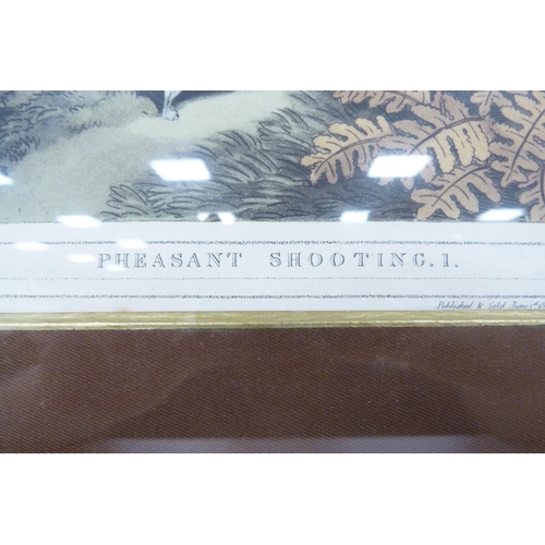 171 - Set of four antique coloured titled sporting prints, 'Pheasant Shooting', 'Grouse Shooting', 'Hare S... 