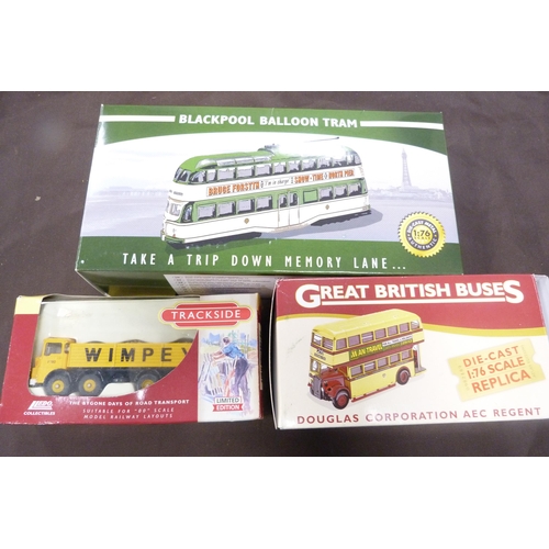 18 - Collection of boxed and other diecast vehicles to include Douglas Corporation bus, Lledo Wimpey truc... 