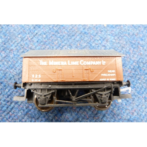 19 - Two cartons containing 00 gauge rolling stock, wagons, track, tankers, Tri-ang Pedigree Prams wagon ... 