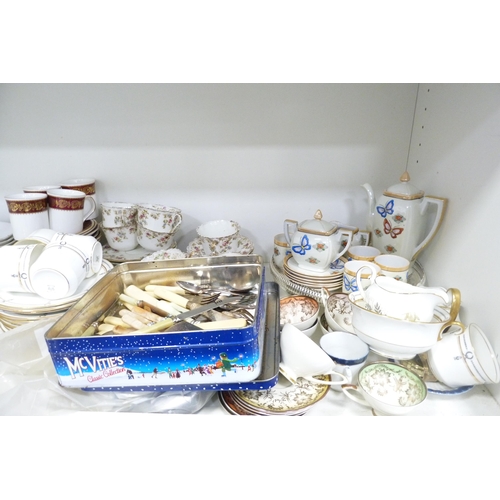 191 - Large collection of part tea sets to include Royal Trent, Adderley, Aynsley, coffee wares, also cutl... 