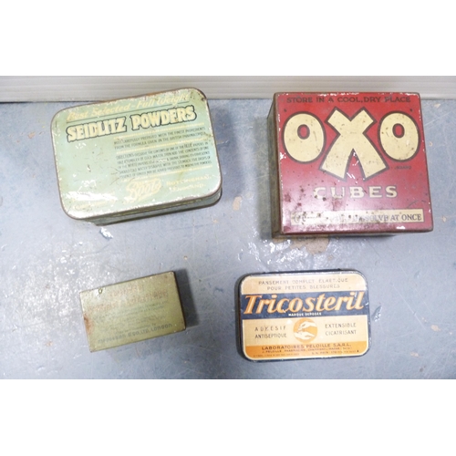 201 - Collection of vintage advertising tins to include Oxo Cubes, Velvet Tobacco, shoe polish tins etc, c... 